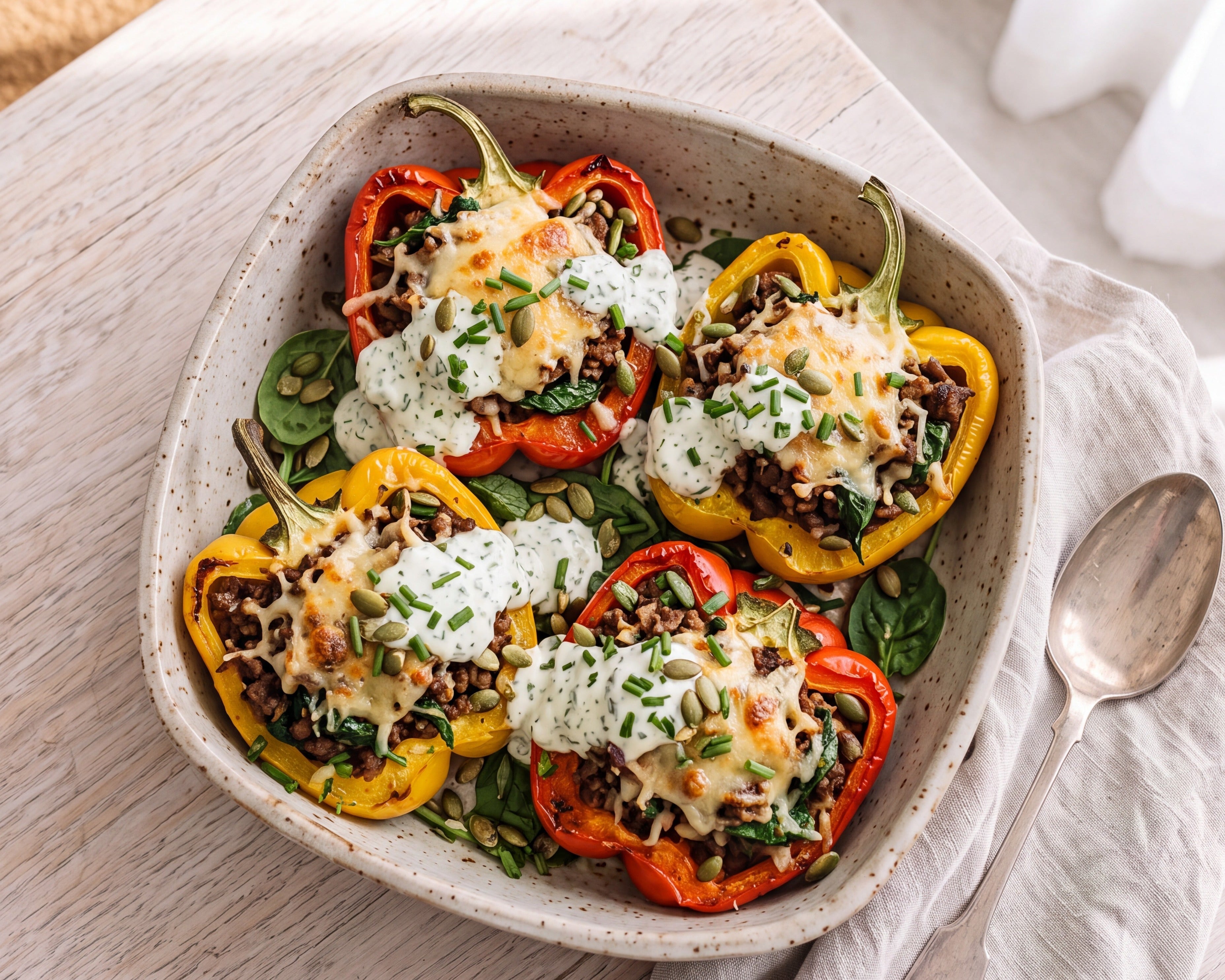 Baked Beef and Mushroom Stuffed Capsicums (the old school comfort dinner, made the way we like it)