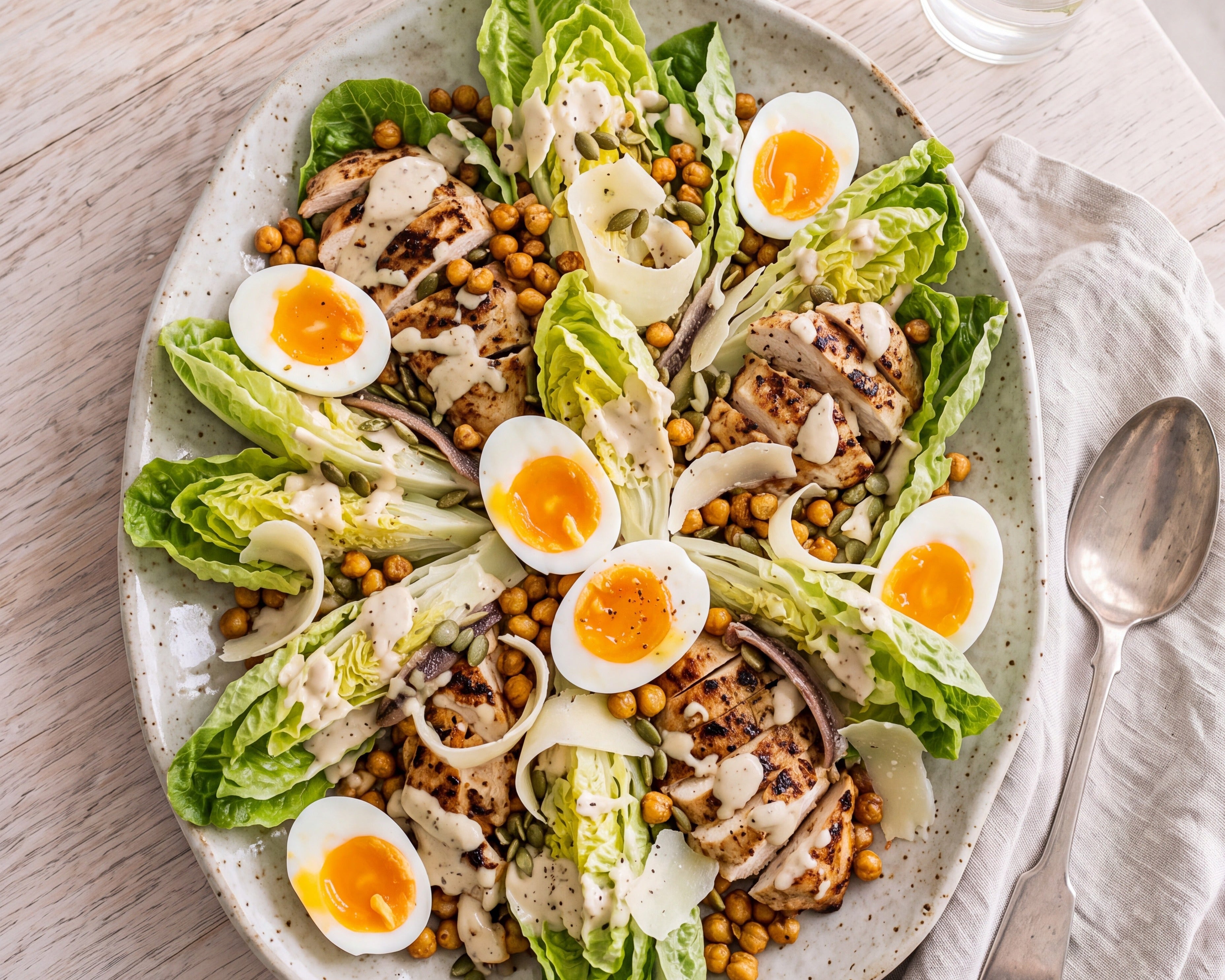 Grilled Chicken and Cos Caesar with Crispy Chickpeas