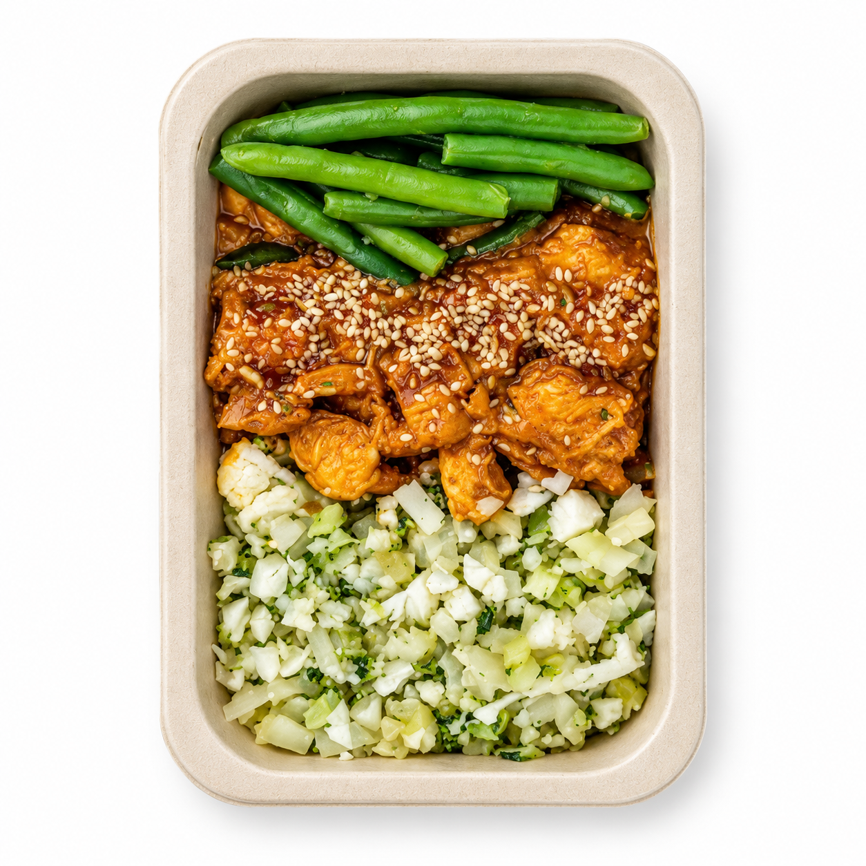 Hail the Kale Low Carb Butter-less Chicken Curry with cauliflower rice and green beans