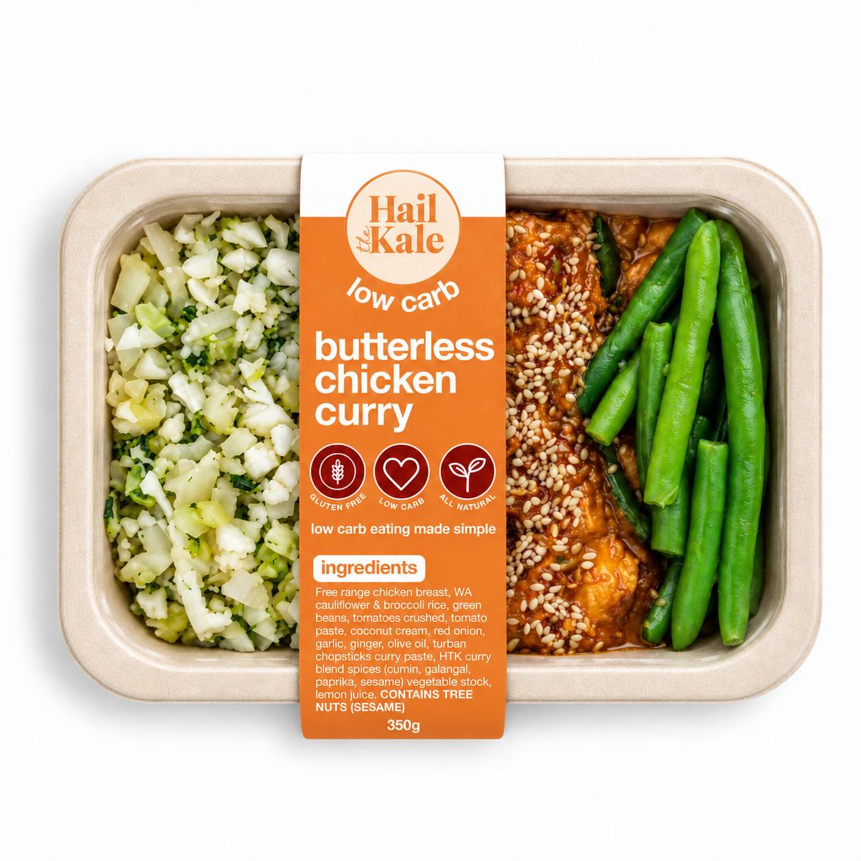 Hail the Kale Low Carb Butterless Chicken Curry meal in packaging
