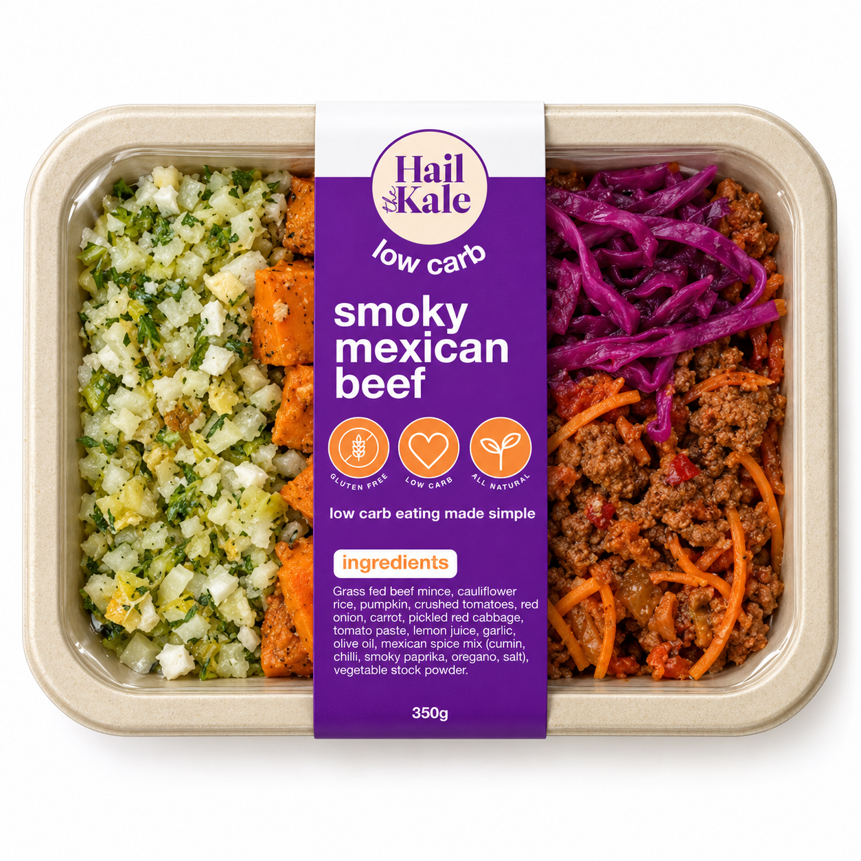 Hail the Kale Low Carb Smoky Mexican Beef meal in packaging
