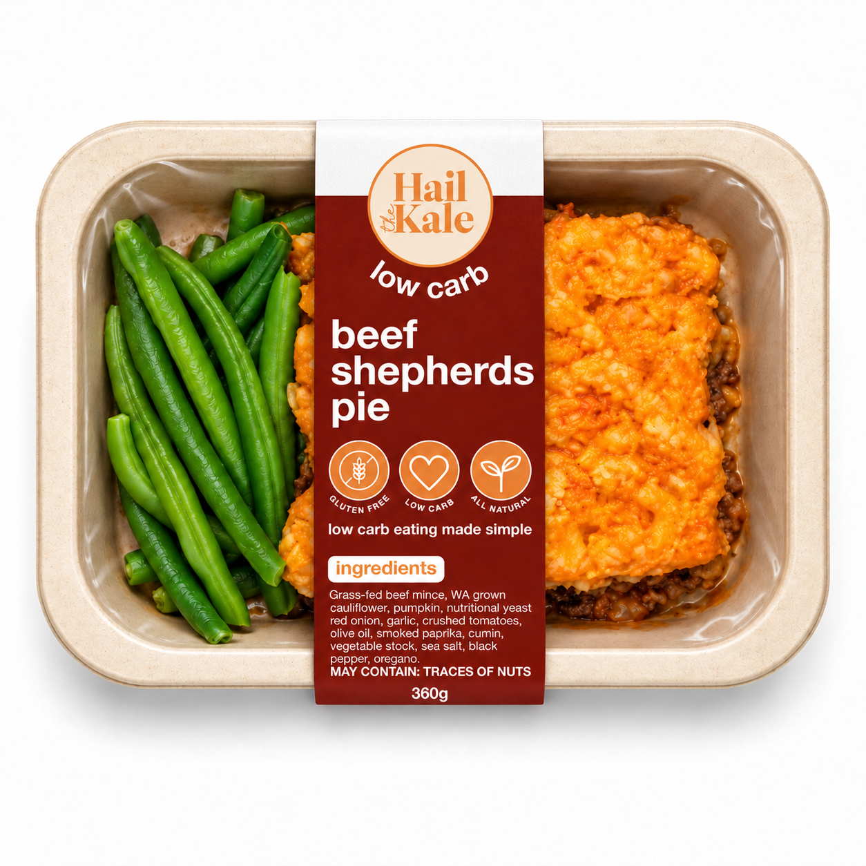 Hail the Kale Low Carb Beef Shepherd's Pie meal in packaging